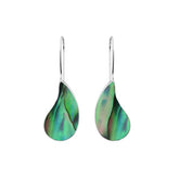 "Sterling silver teardrop earrings featuring colorful abalone shell, elegant ocean-inspired jewelry for women."